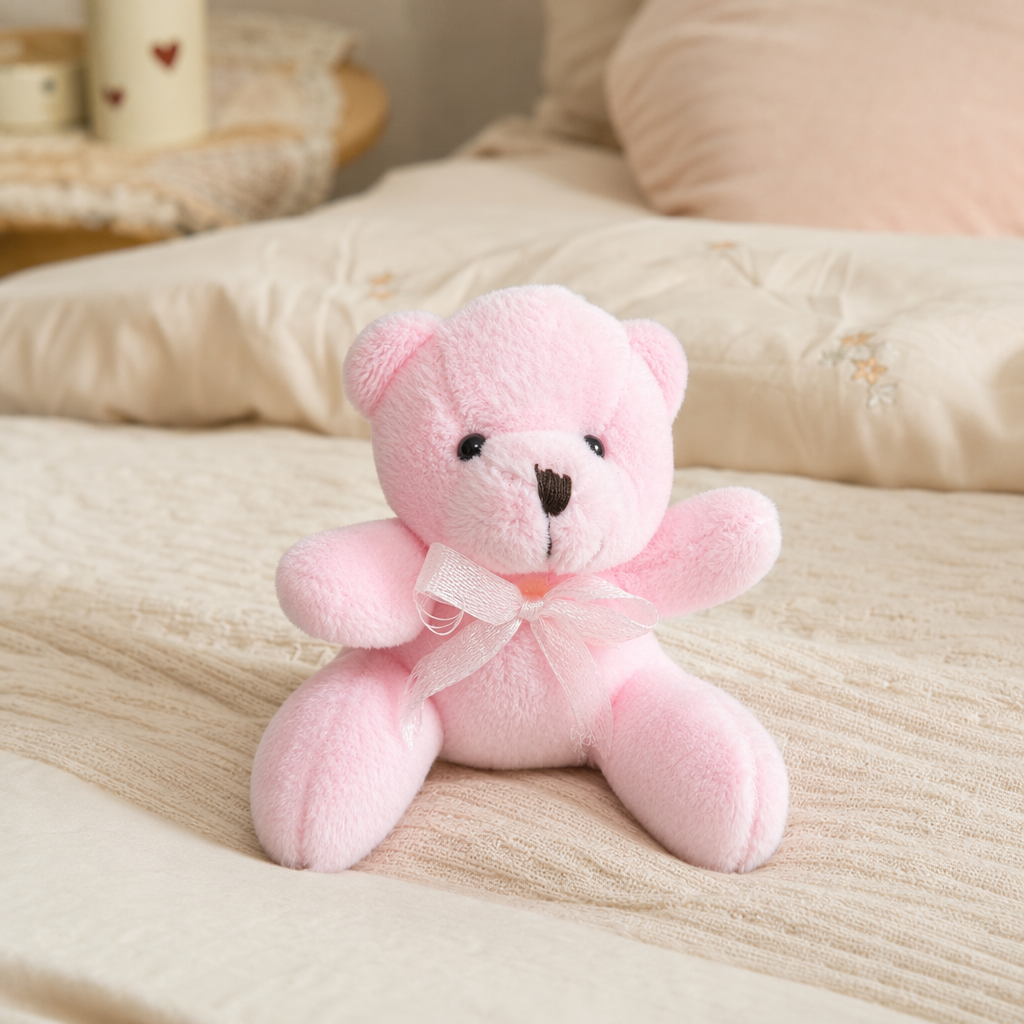 Pink plush bear keychain, cute and adorable hanging accessory, car bag decoration details Picture