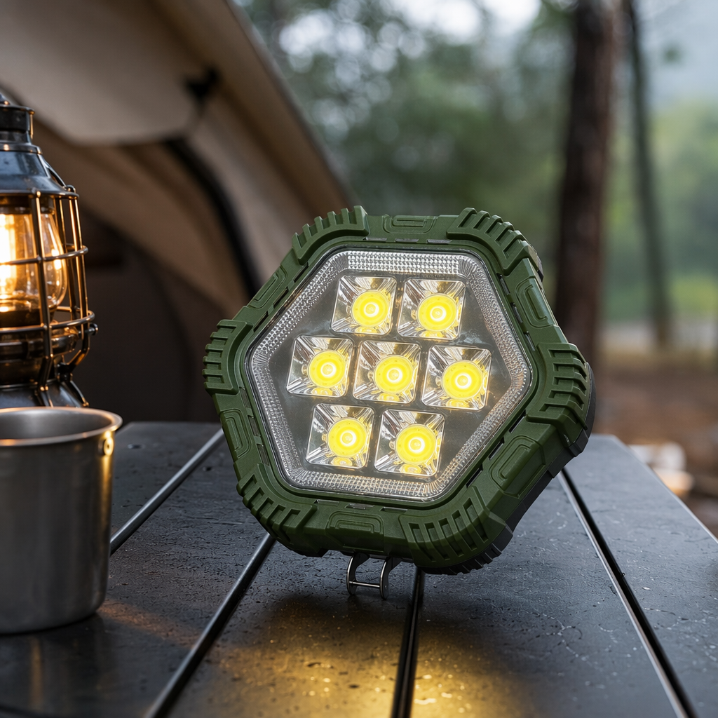 Green hexagonal LED work light, portable rechargeable high-brightness lighting lamp, specially designed for home maintenance details Picture