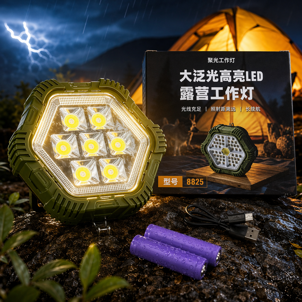 Green hexagonal LED work light, portable rechargeable high-brightness lighting lamp, specially designed for home maintenance Specification image