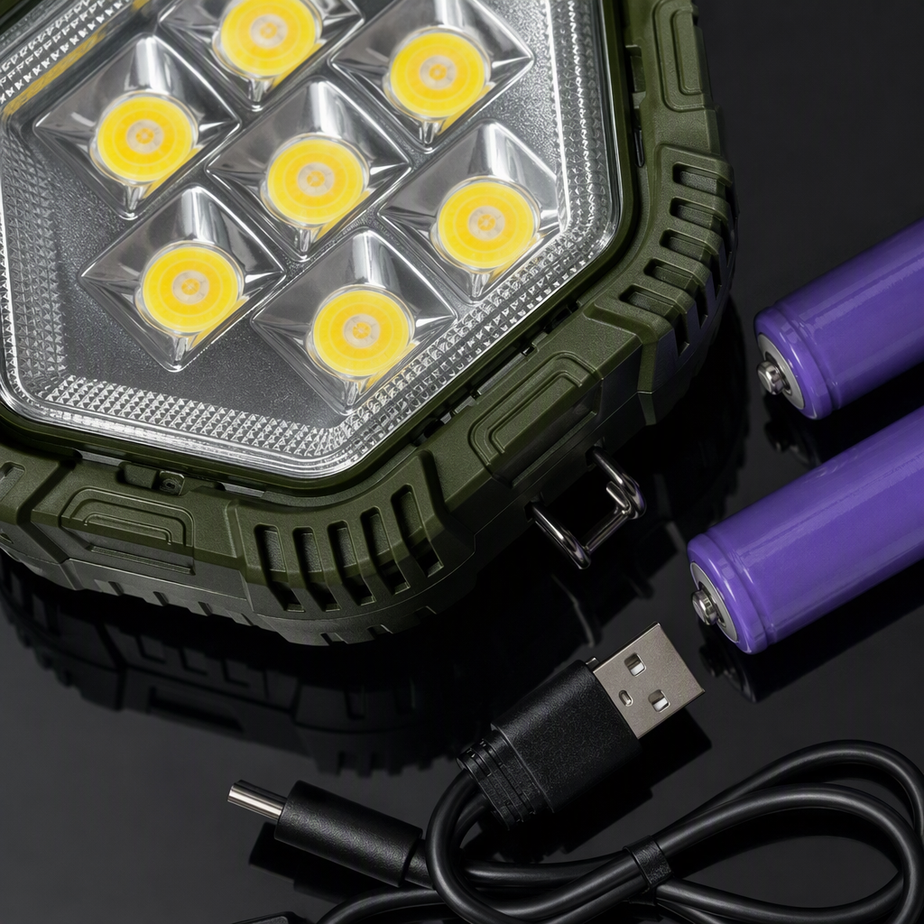 Green hexagonal LED work light, portable rechargeable high-brightness lighting lamp, specially designed for home maintenance Application Scenario