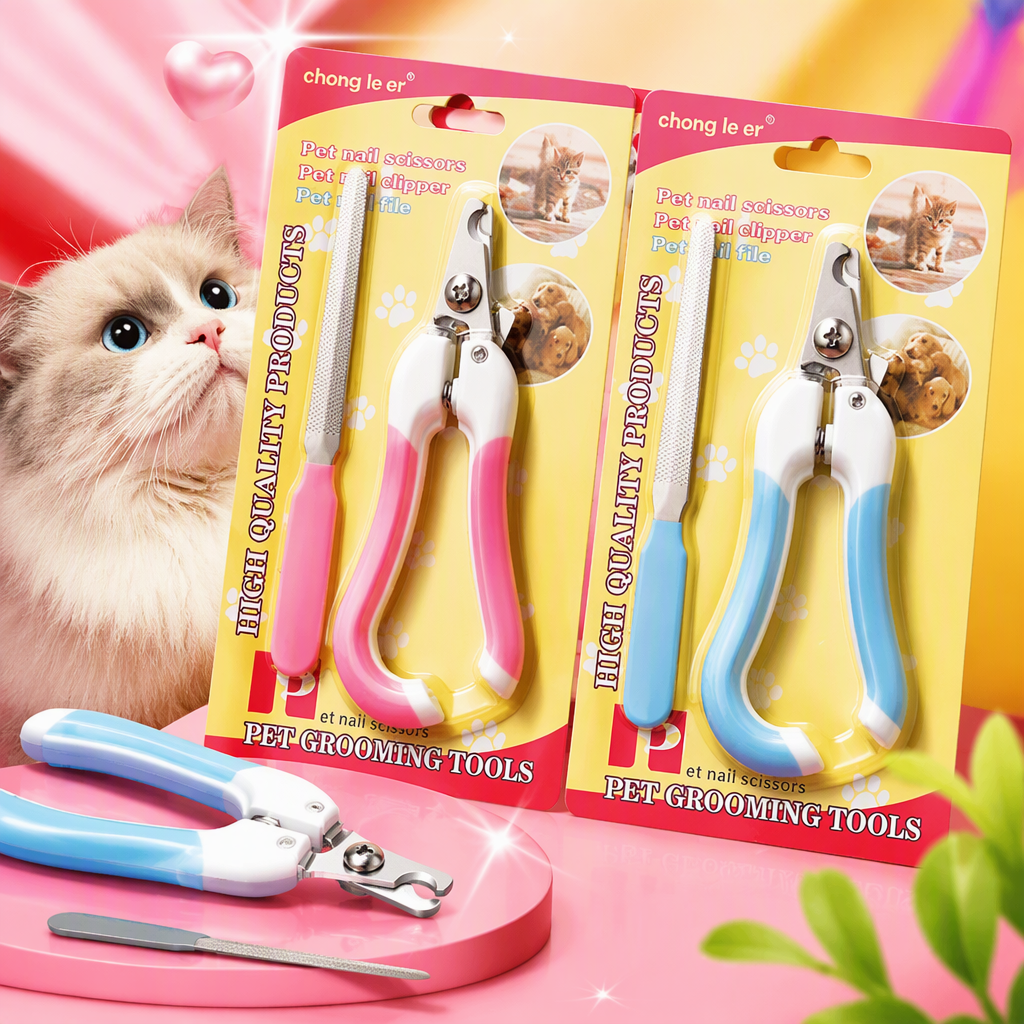 Pink and blue pet nail clipper set, pet grooming and trimming tools, suitable for cats and dogs Specification image