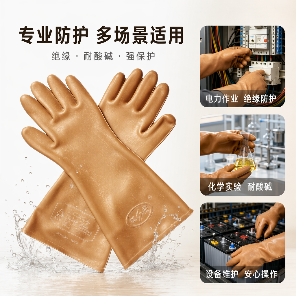 Brown insulating gloves, electrician protection, high-voltage resistant, anti-slip and thickened work gloves