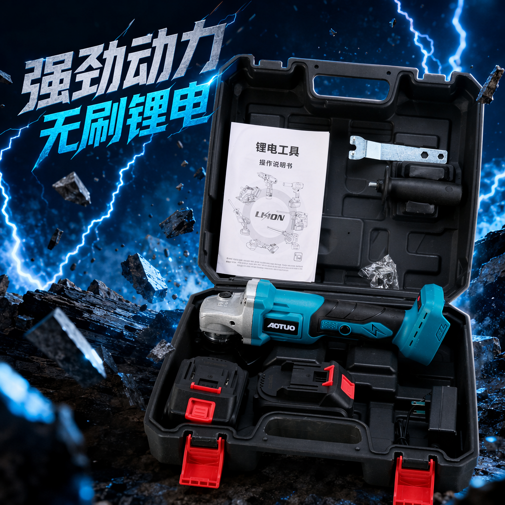 Синий-черный электрошлифовальный станок с черным набором инструментов Specification image