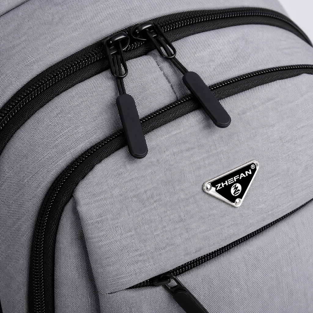 The grey backpack made of nylon for commuting to school is lightweight, durable and has adjustable shoulder straps Application Scenario