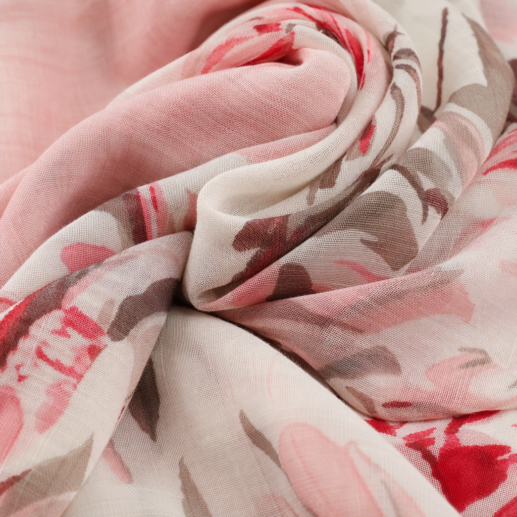 Pink floral pattern scarf, pure cotton, warm autumn and winter accessory, fashionable and versatile for women Application Scenario