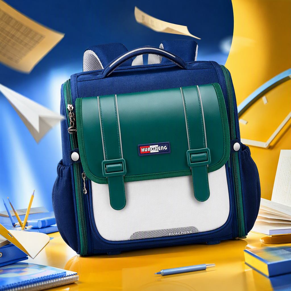 والأزرق الداكن والأبيض والأبيض مع حقائب مدرسية بسيطة نسبيا Specification image