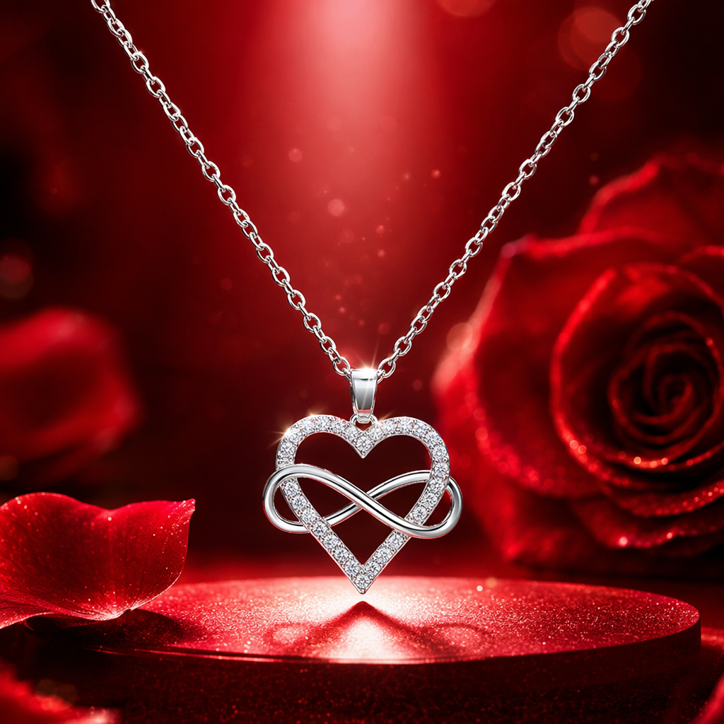 Silver heart-shaped infinity symbol pendant necklace Specification image