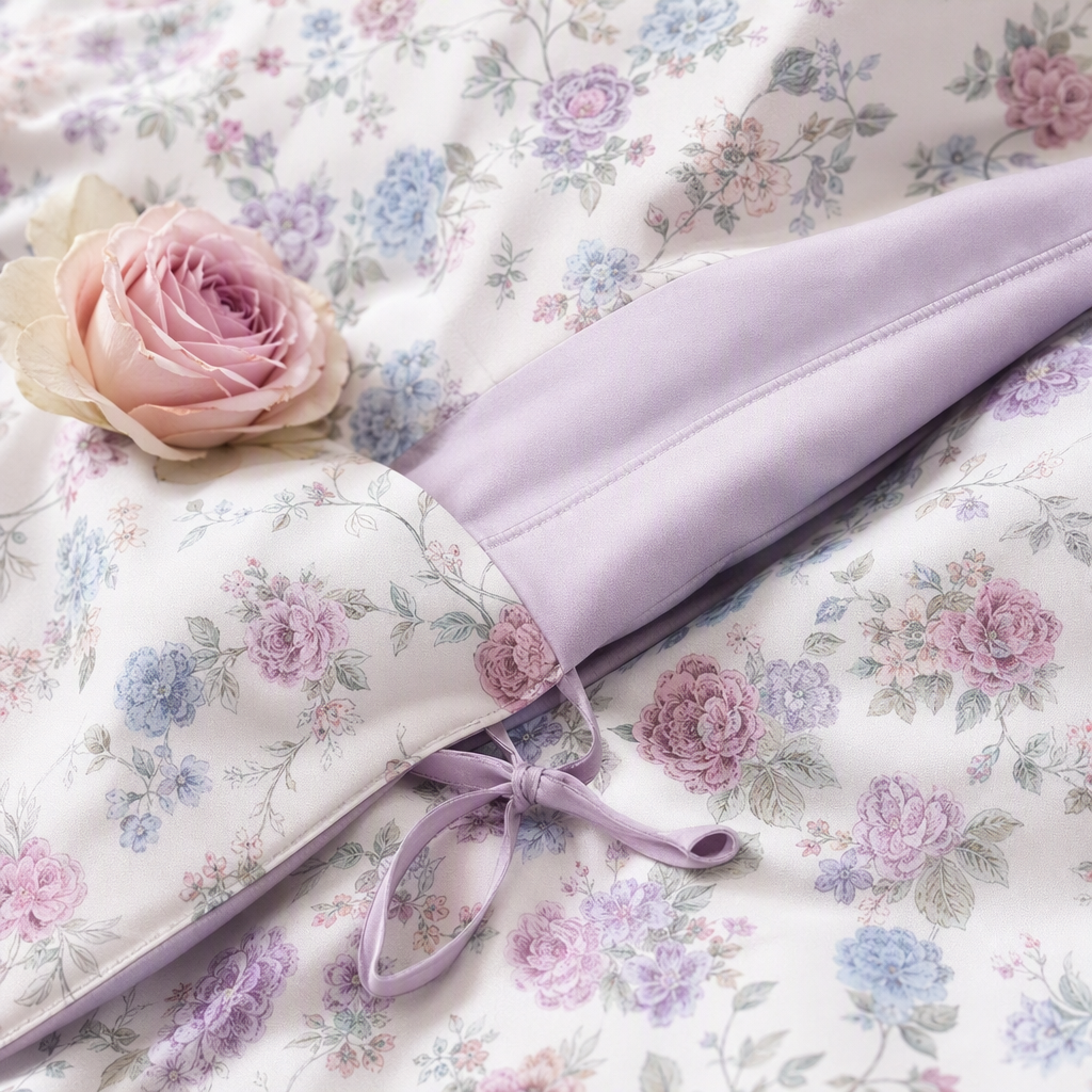 Purple floral print bedding set, made of pure cotton, skin-friendly, breathable and suitable for all seasons Application Scenario