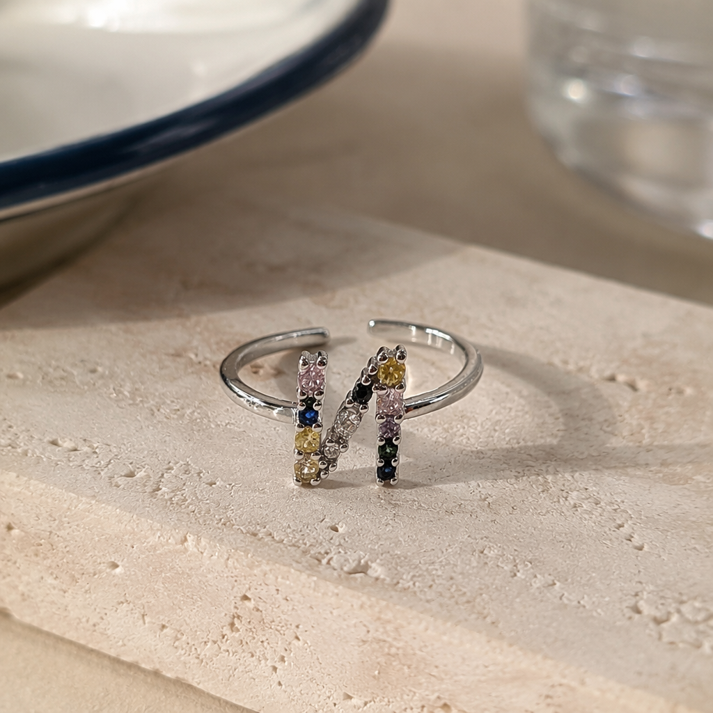 Серебряная буква N-краткое кольцо моды details Picture
