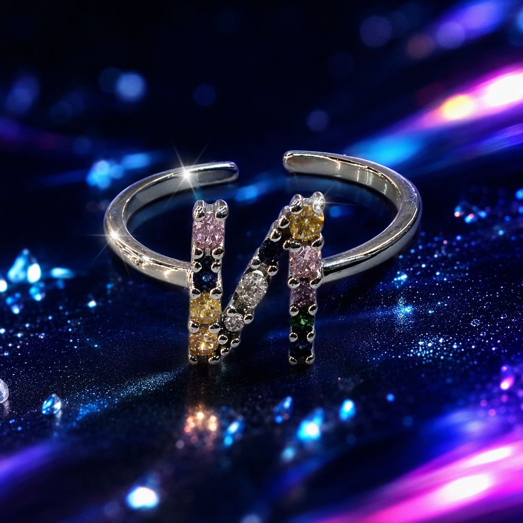 Серебряная буква N-краткое кольцо моды Specification image