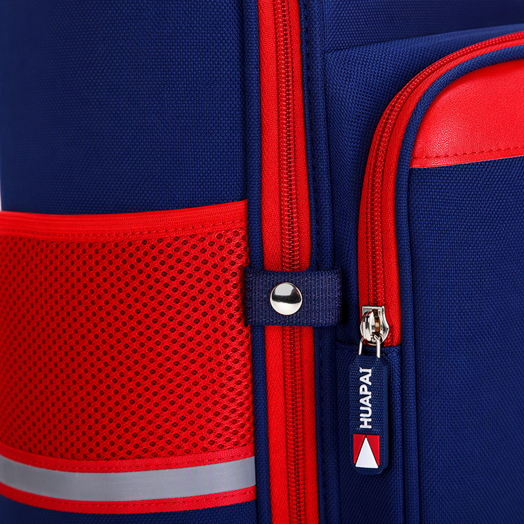 A lightweight and large-capacity student commuting travel backpack with deep blue and red stripes Application Scenario