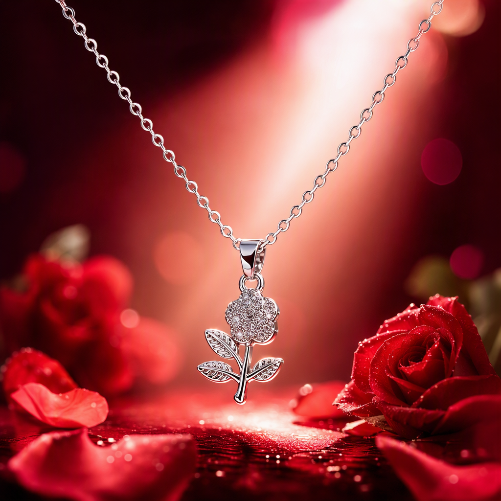 The silver chain flower pendant necklace is exquisite, simple, fashionable and versatile Specification image