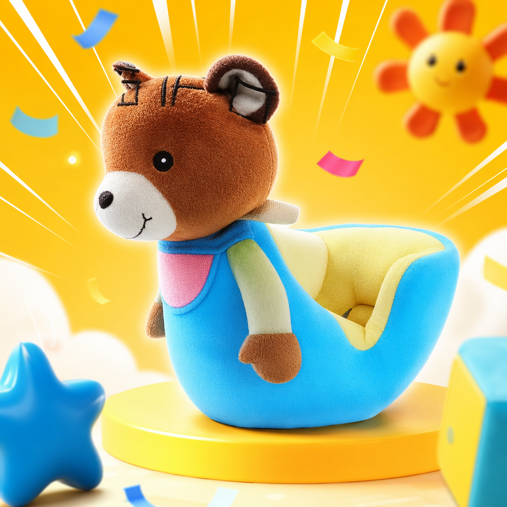 Brown bear-shaped children's rocking horse mounts with safe rounded corners and a stable base Specification image