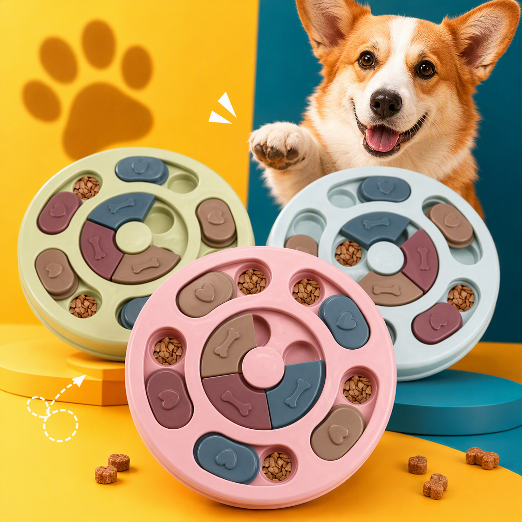 Colorful circular pet educational feeding toys, interactive cat and dog feeding balls, intelligent slow food dispensers Specification image