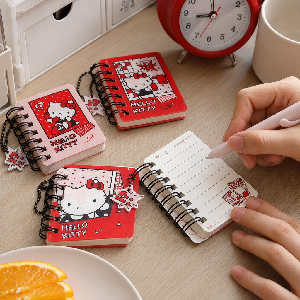 三丽鸥Hello Kitty红色背景迷你光栅本 含亚克力挂坠双线圈装订产品图