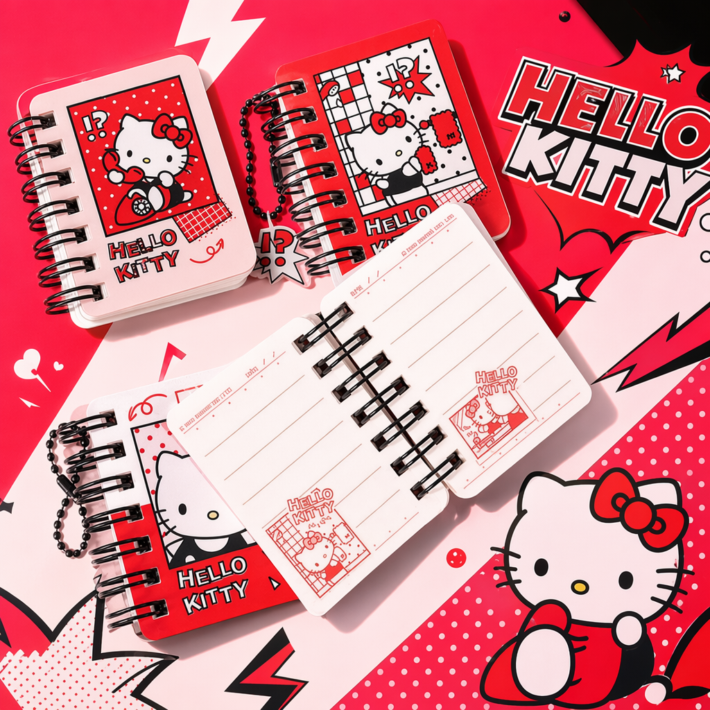 三丽鸥Hello Kitty红色背景迷你光栅本 含亚克力挂坠双线圈装订细节图