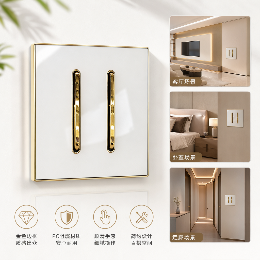 H8&H9 color oro blanco panel color oro doble interruptor de pared abierto para el hogar oficina universal especial para la exportación