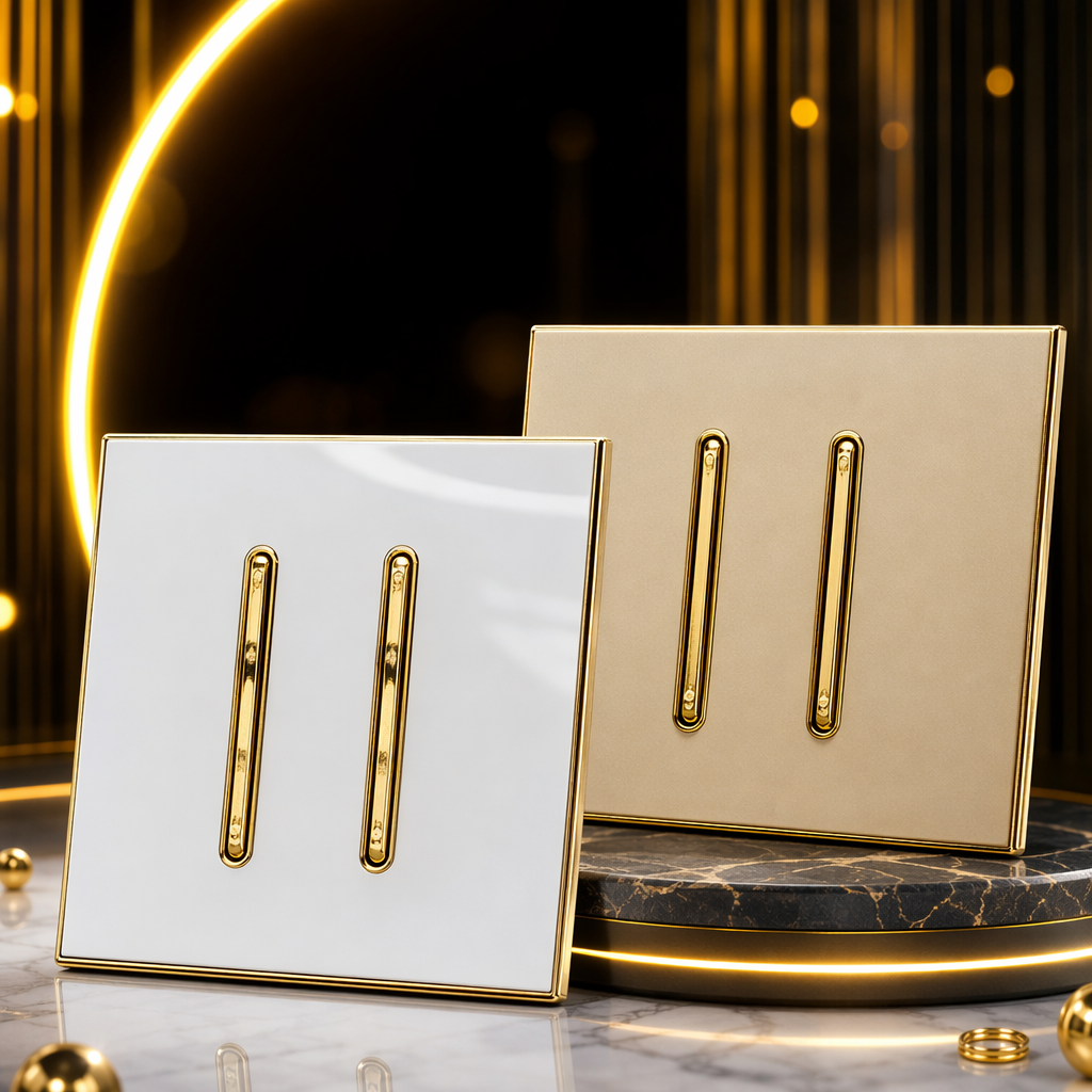 H8&H9 color oro blanco panel color oro doble interruptor de pared abierto para el hogar oficina universal especial para la exportación Specification image