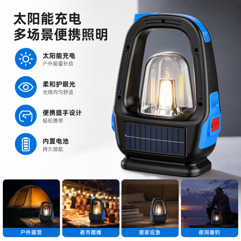 Black and blue-edge solar garden lamp, energy-saving and environmentally friendly outdoor lighting, waterproof design