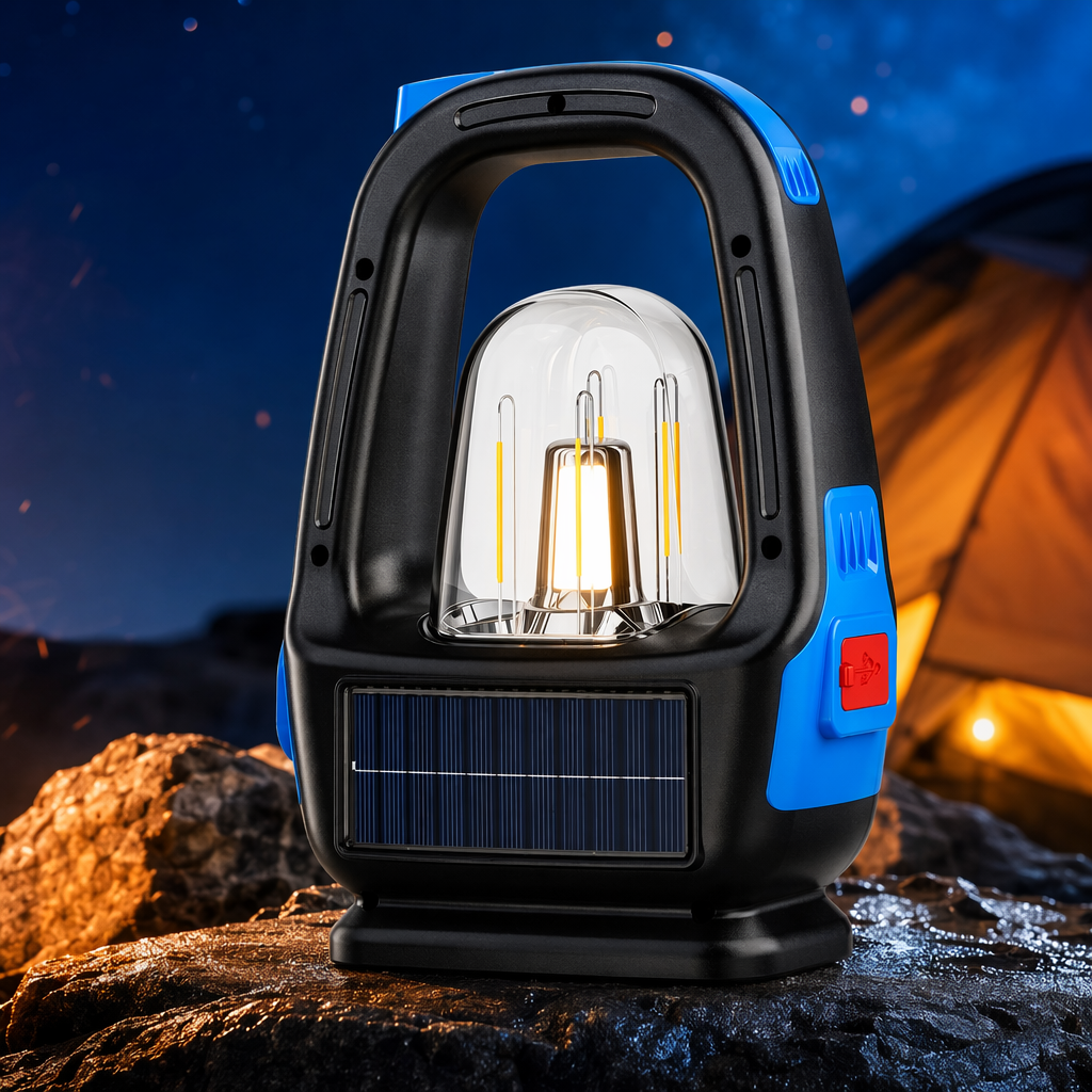 Black and blue-edge solar garden lamp, energy-saving and environmentally friendly outdoor lighting, waterproof design Specification image