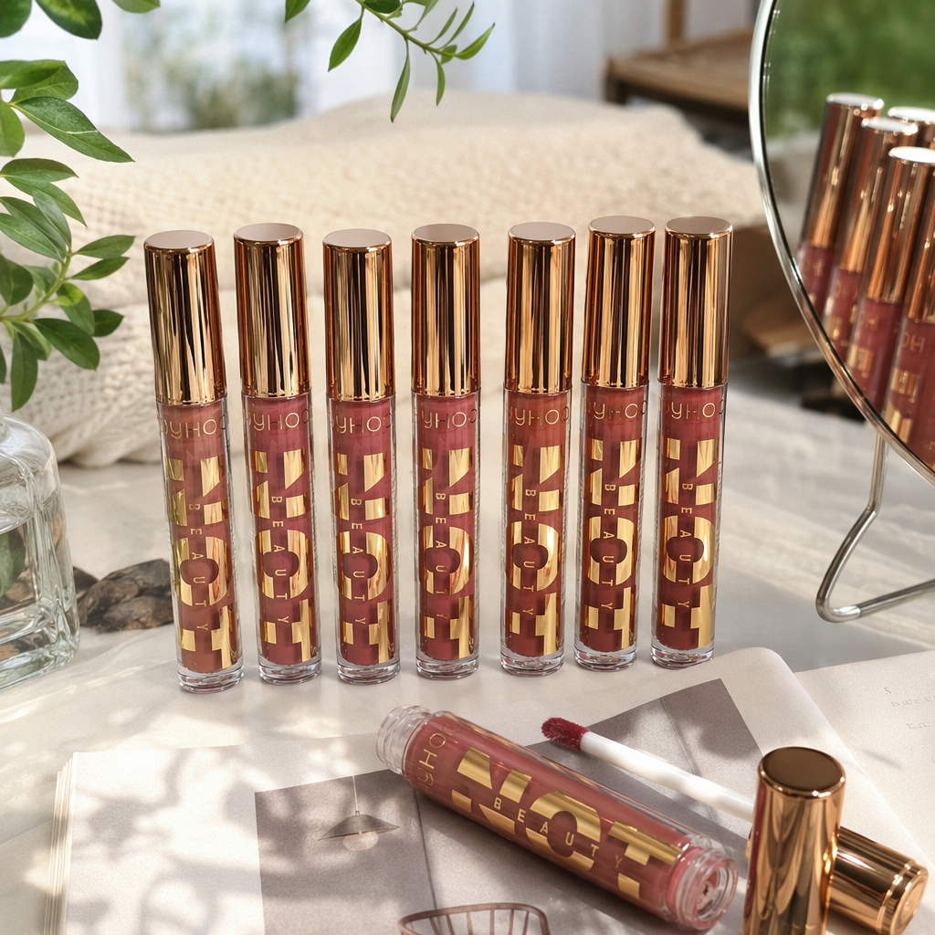 The golden bottle cap lip gloss arrangement set is long-lasting, moisturizing and does not dry out details Picture