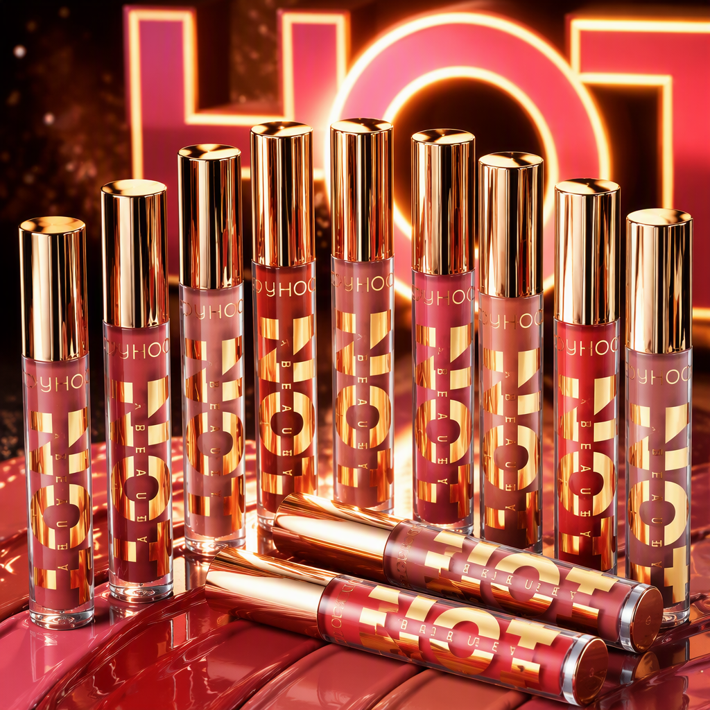 The golden bottle cap lip gloss arrangement set is long-lasting, moisturizing and does not dry out Specification image