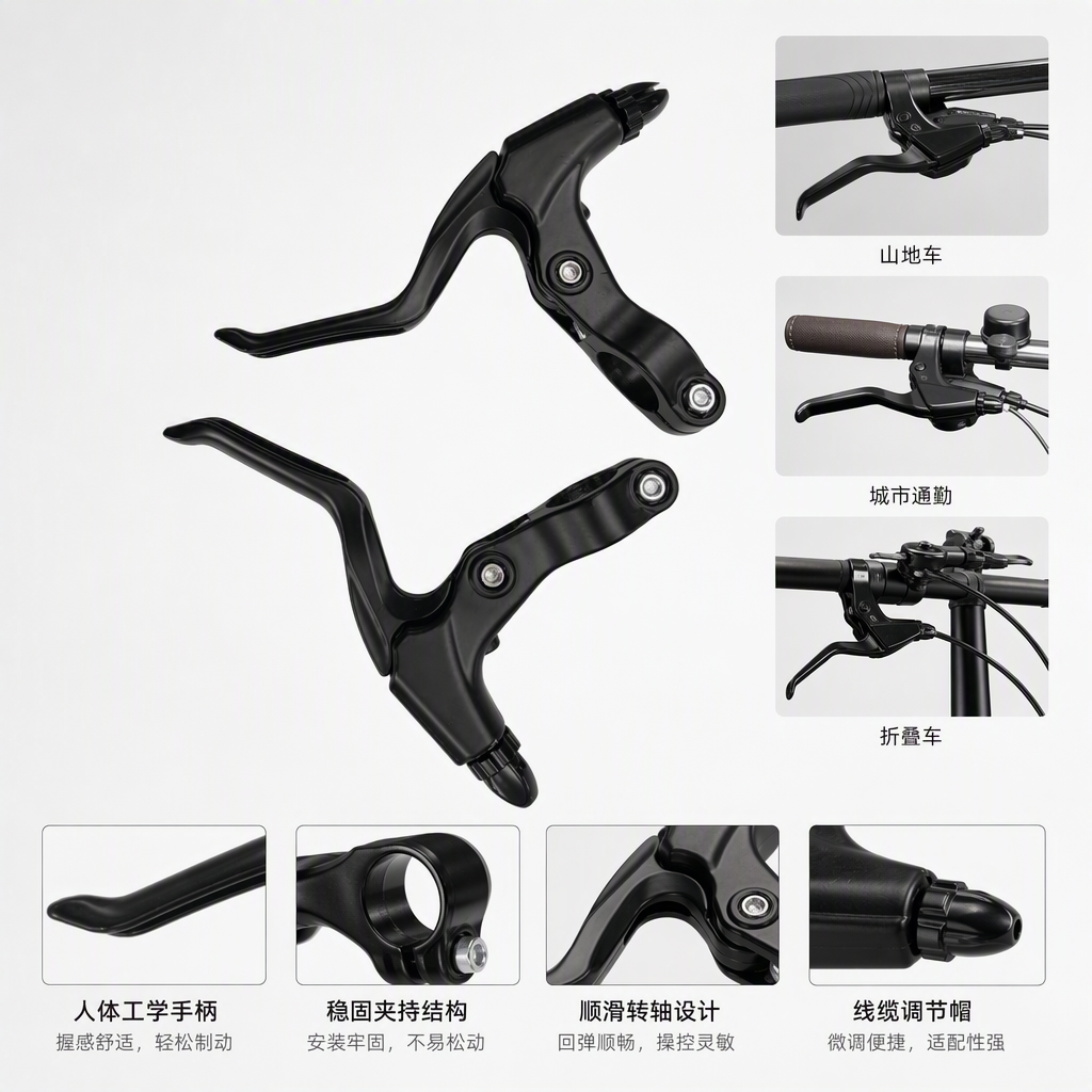 黑色刹车手柄 自行车山地车通用 耐磨防滑可调节
