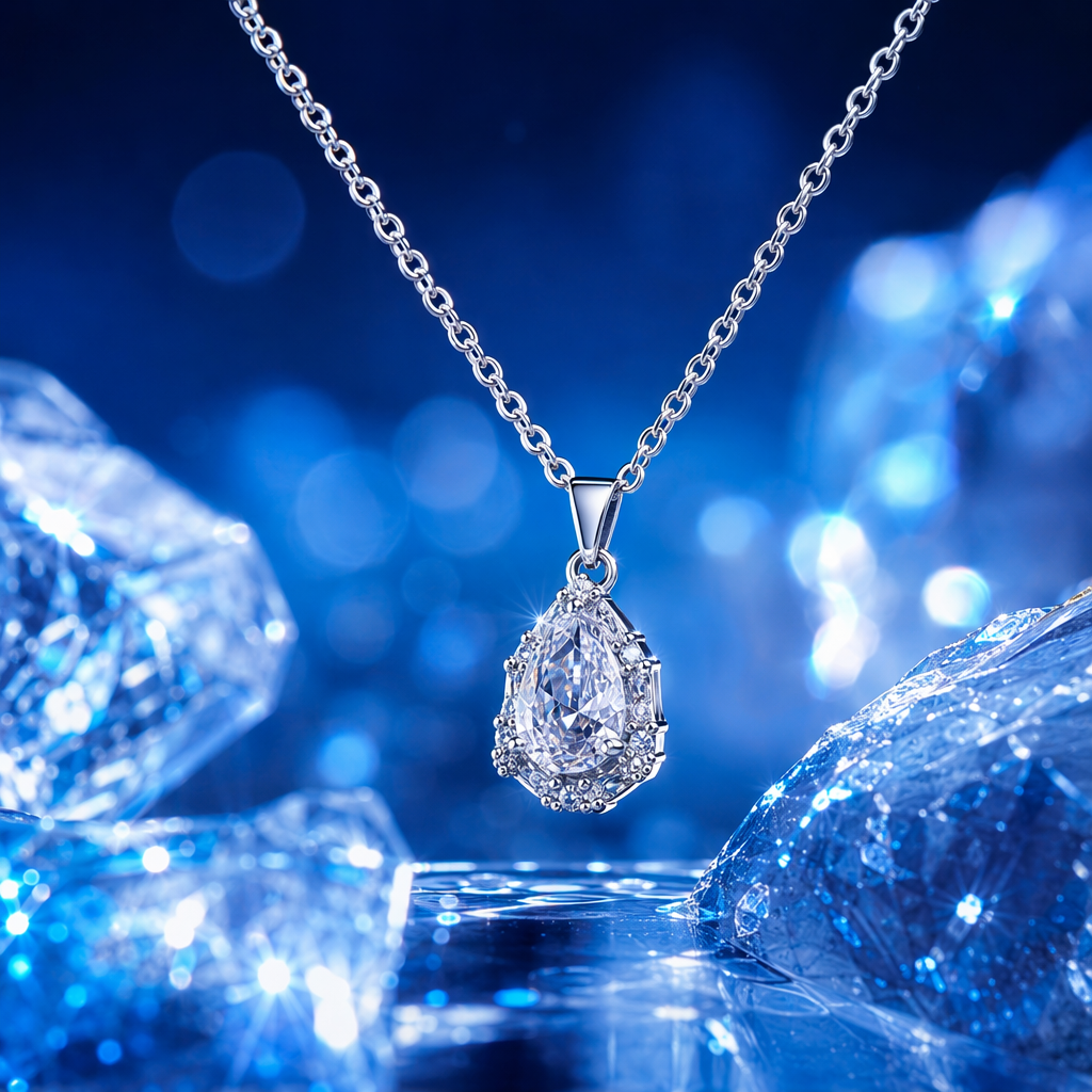 Silver teardrop-shaped crystal pendant necklace Specification image