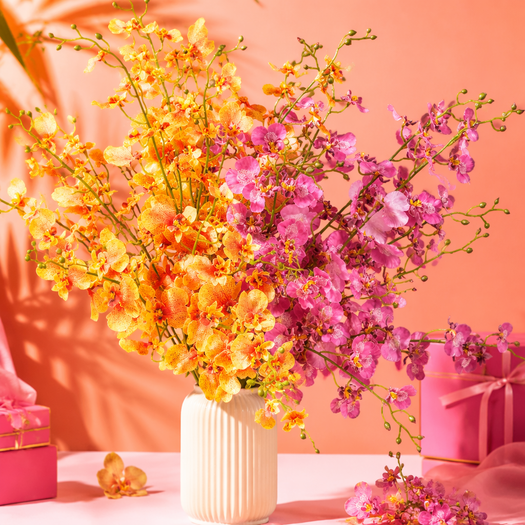 أزهار الاوركيد الملونة تُصنع من شرفة غرفة المعيشة Specification image