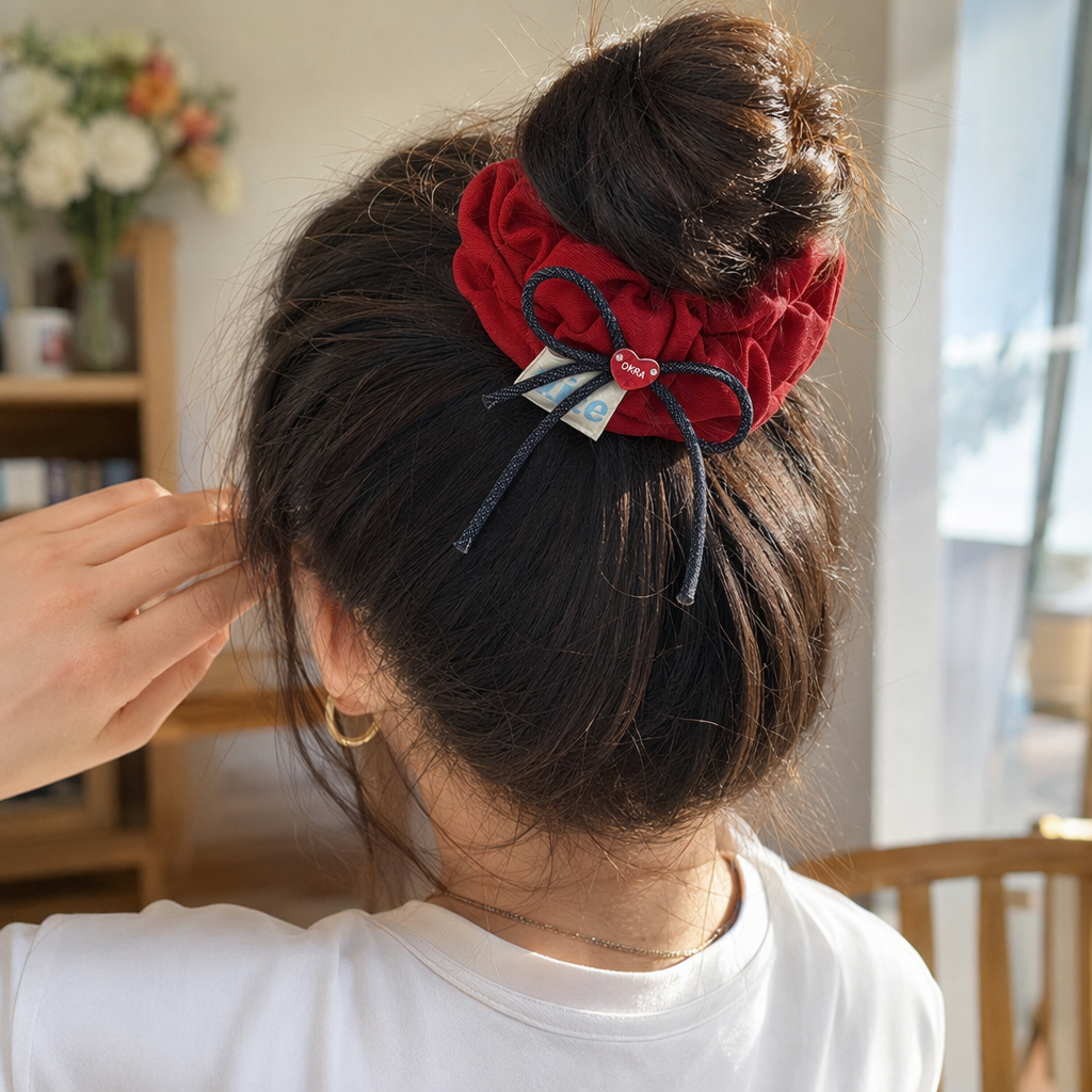 Red hair band, soft, elastic and anti-slip hair tie products details Picture