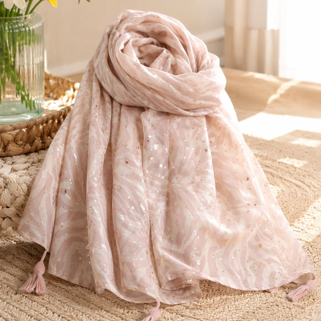Pink zebra-patterned sequined scarf, a warm, fashionable and versatile lady's shawl for autumn and winter details Picture