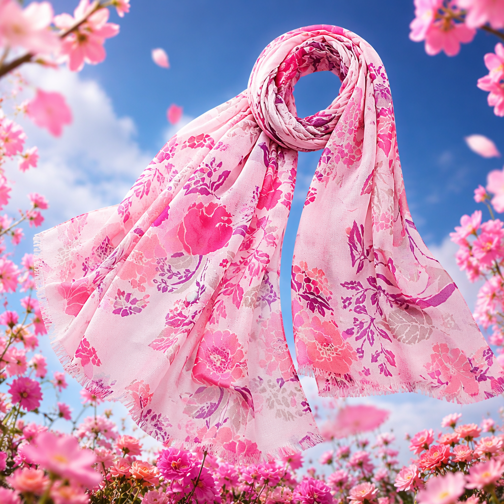 Pink floral pattern scarf, pure cotton, warm and versatile for women in autumn and winter Specification image