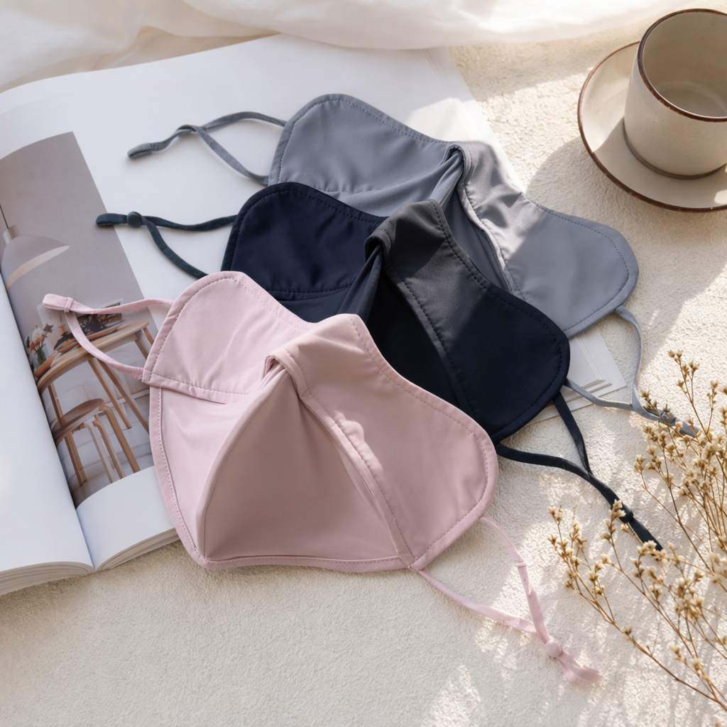 Pink, black and grey three-color cartila-supported sun protection mask details Picture