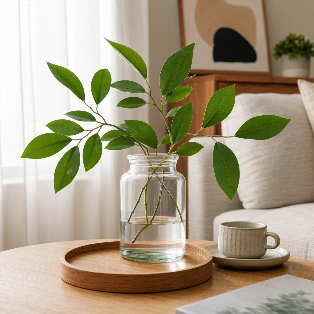Green branch and leaf decorative paintings for home living room, bedroom and wall decoration in a simple Nordic style details Picture