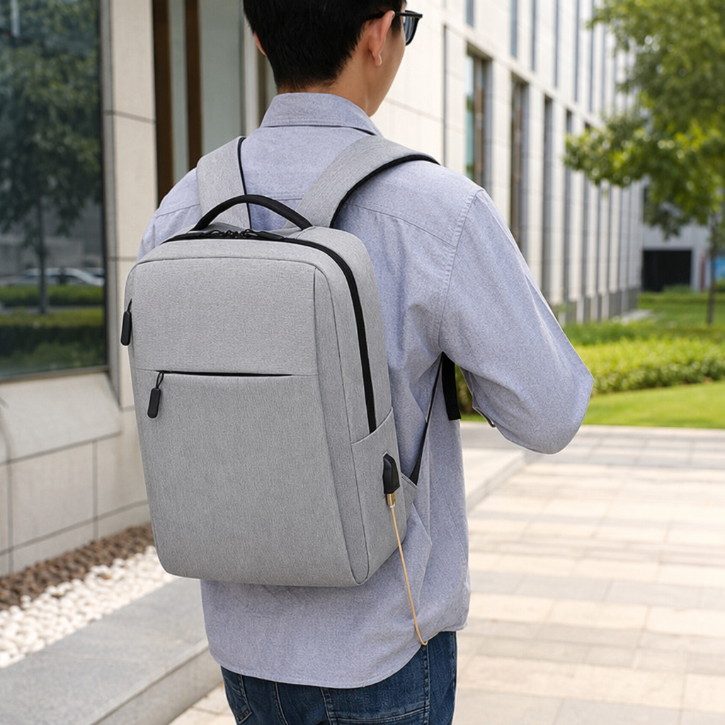 The grey backpack is lightweight for student commuting, with a large capacity, waterproof, wear-resistant, fashionable and simple design details Picture