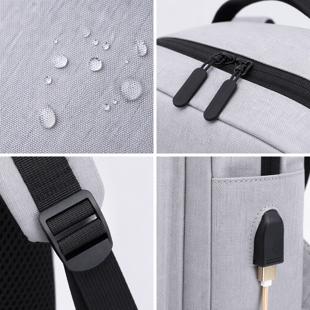 The grey backpack is lightweight for student commuting, with a large capacity, waterproof, wear-resistant, fashionable and simple design Application Scenario