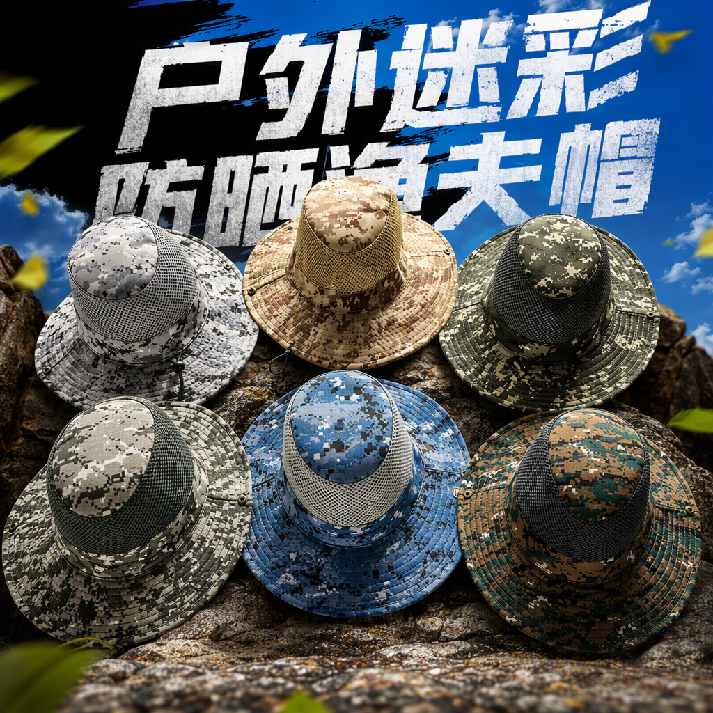 Six-color camouflage fisherman's hat, unisplendable, sunshade and sun protection, foldable casual hat Specification image