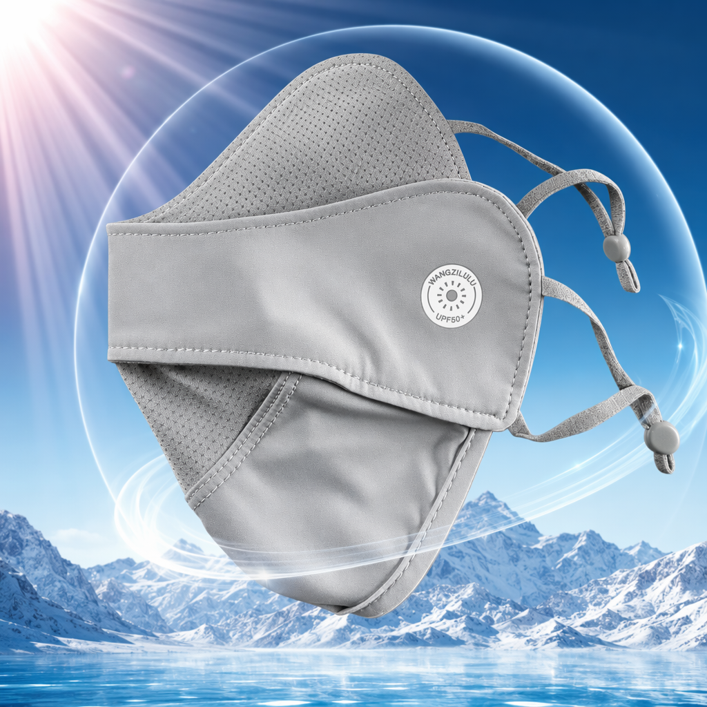The grey sun-protective mask is UPF50+ breathable, ice-feel, UV-resistant, washable and reusable Specification image