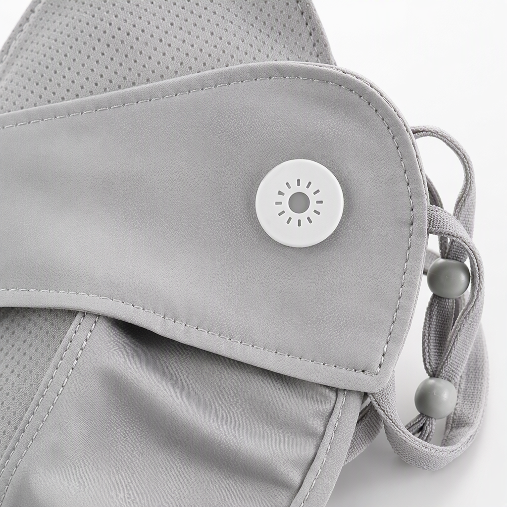 The grey sun-protective mask is UPF50+ breathable, ice-feel, UV-resistant, washable and reusable Application Scenario