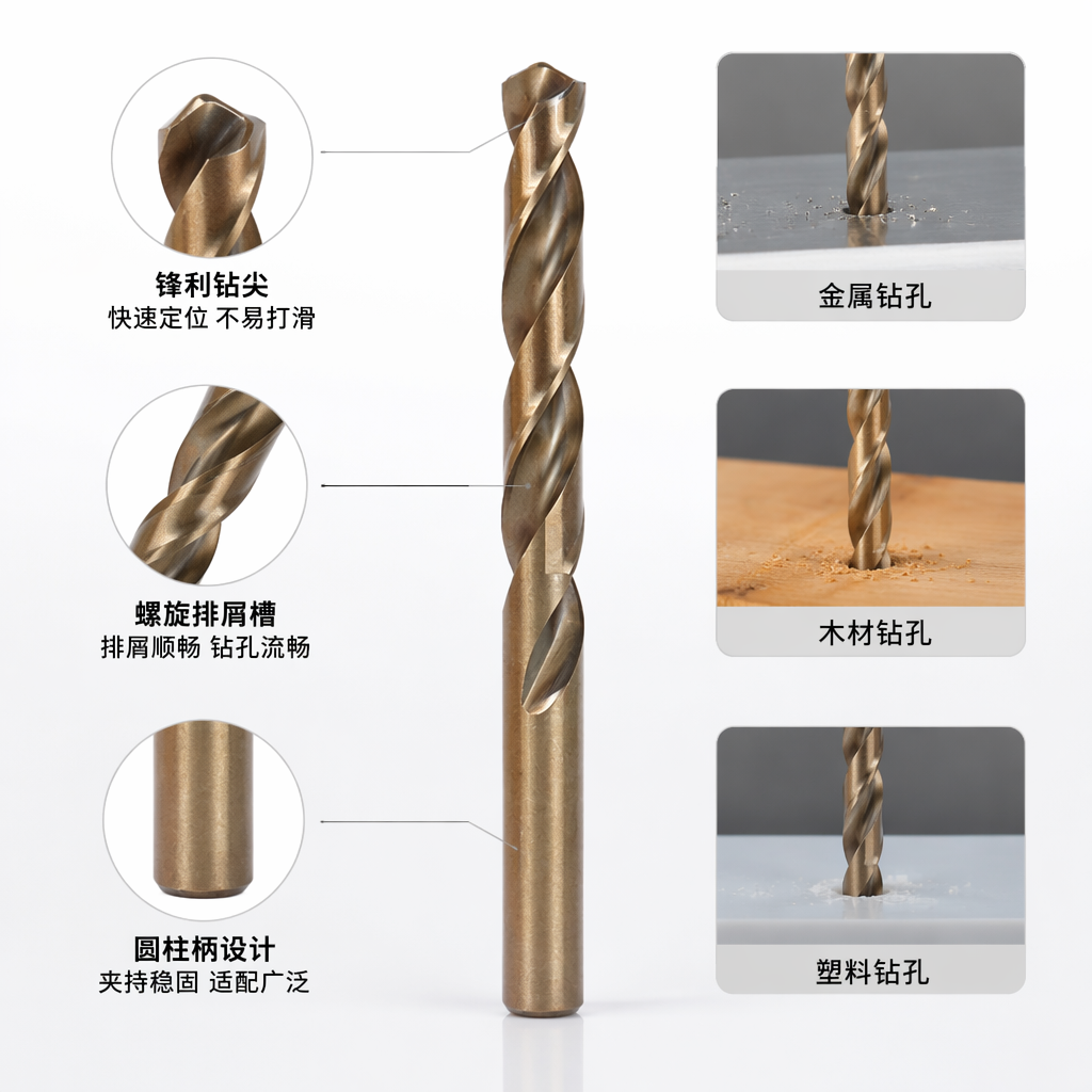 Golden twist drill bit HSS high-speed steel 6mm precision drilling, universal for home decoration hardware