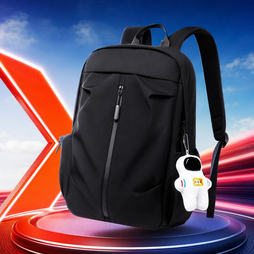 The black nylon water-resistant commuting backpack is lightweight, wear-resistant and has a large capacity Specification image