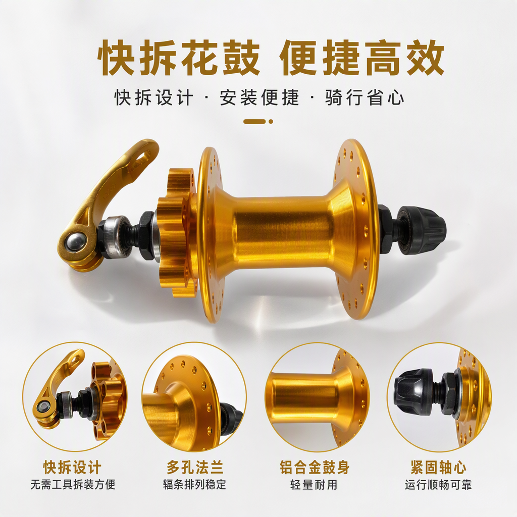 金色自行车花鼓 高精度密封轴承 轻量化铝合金材质