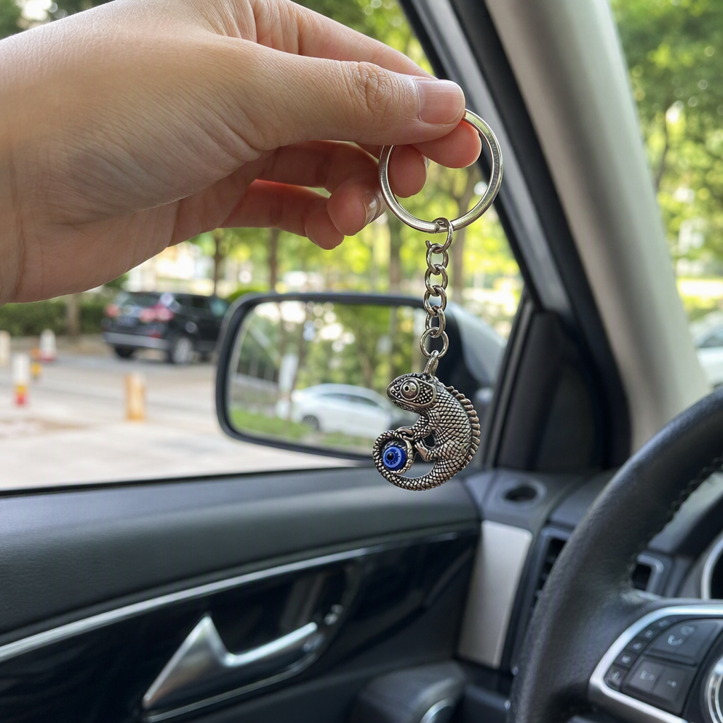 Silver chameleon creative keychain, a personalized and trendy pendant details Picture