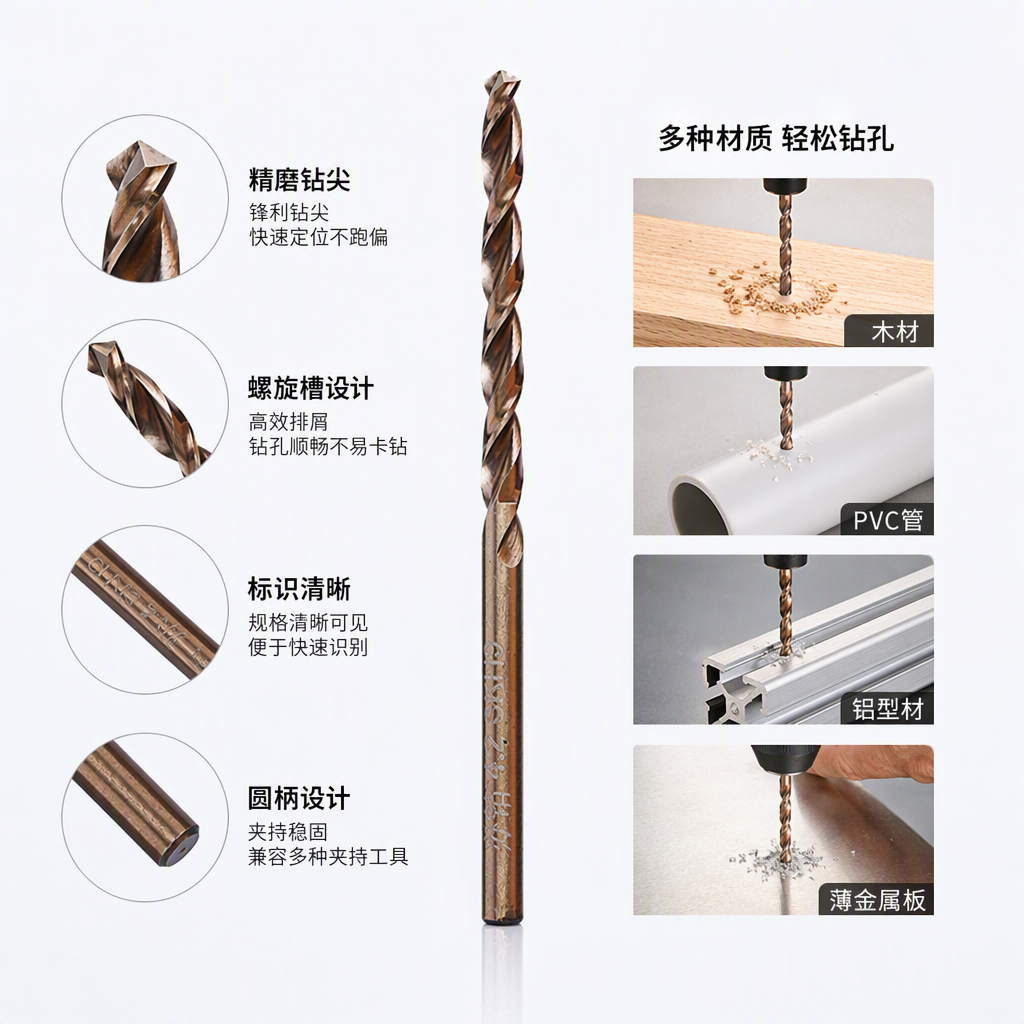 The golden twist drill bit is a metal drilling tool made of high-speed steel, which is wear-resistant and durable