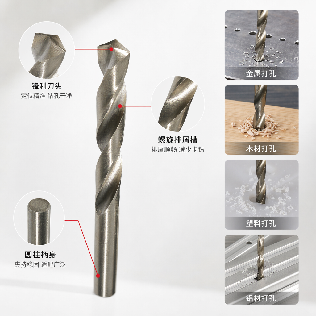 The silver twist drill bit is a special high-speed steel drill bit for metal processing, with a diameter of 6mm