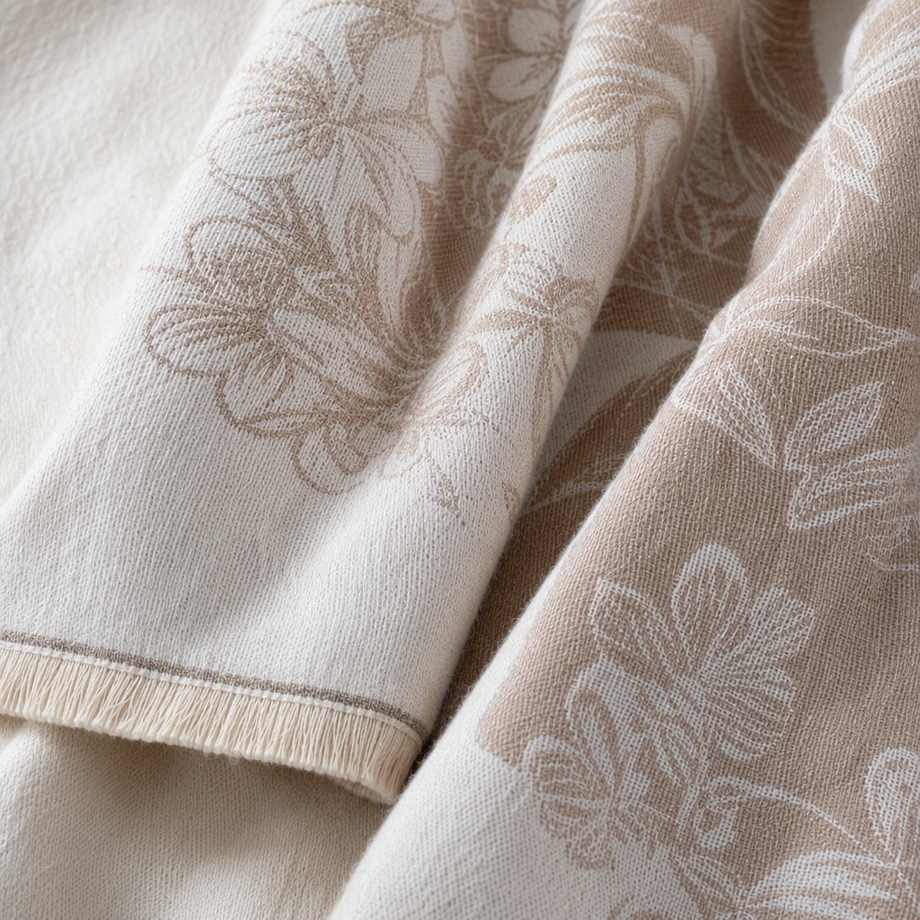 The beige cotton scarf with floral patterns is a versatile choice for women to keep warm in autumn and winter Application Scenario