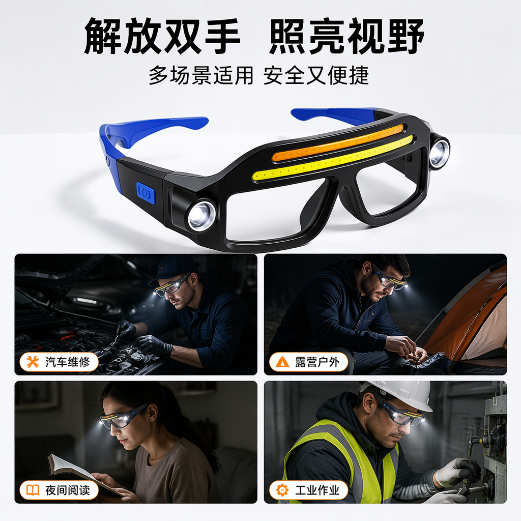 Blue light strip safety glasses, protective glasses, LED lighting work glasses, industrial-grade goggles