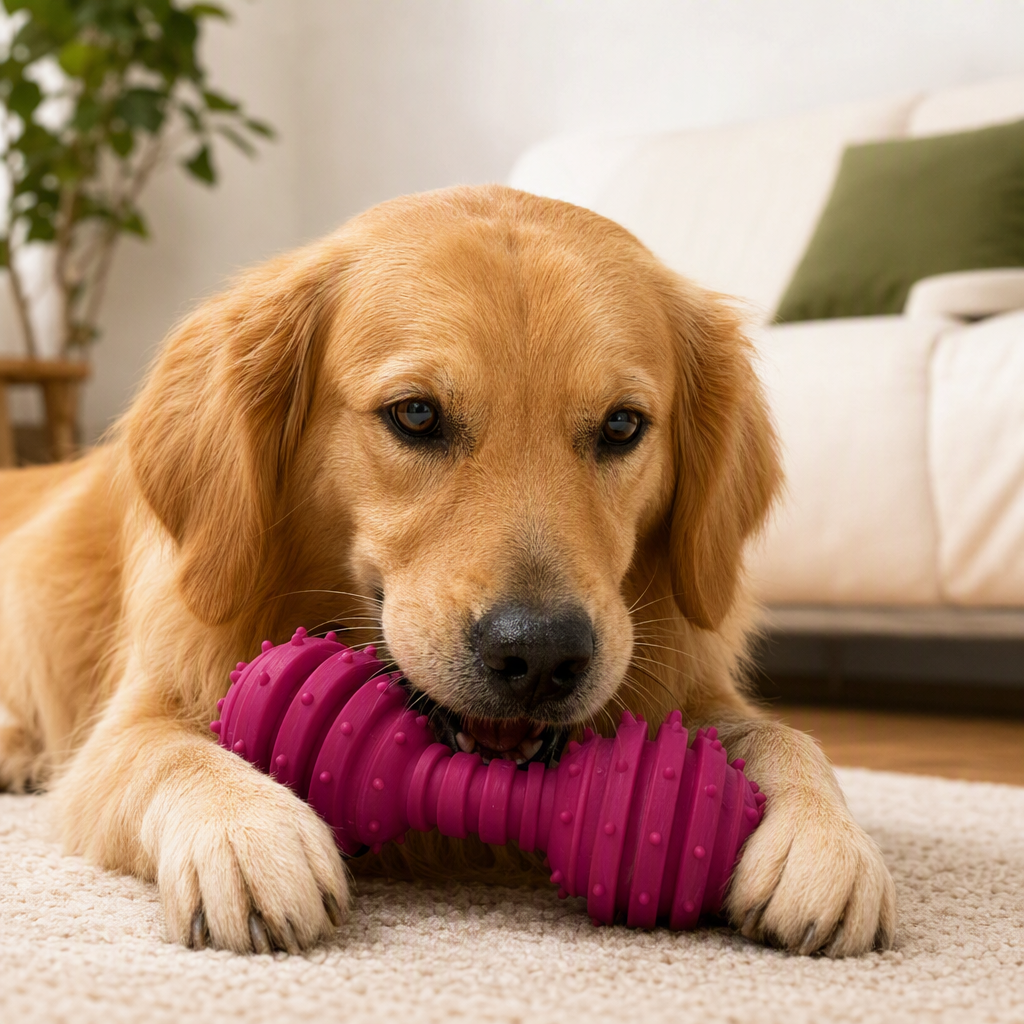 Pink spined dumbbell-shaped pet toy teeth grinding and cleaning interactive toy details Picture