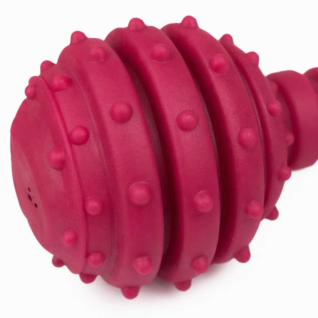 Pink spined dumbbell-shaped pet toy teeth grinding and cleaning interactive toy Application Scenario