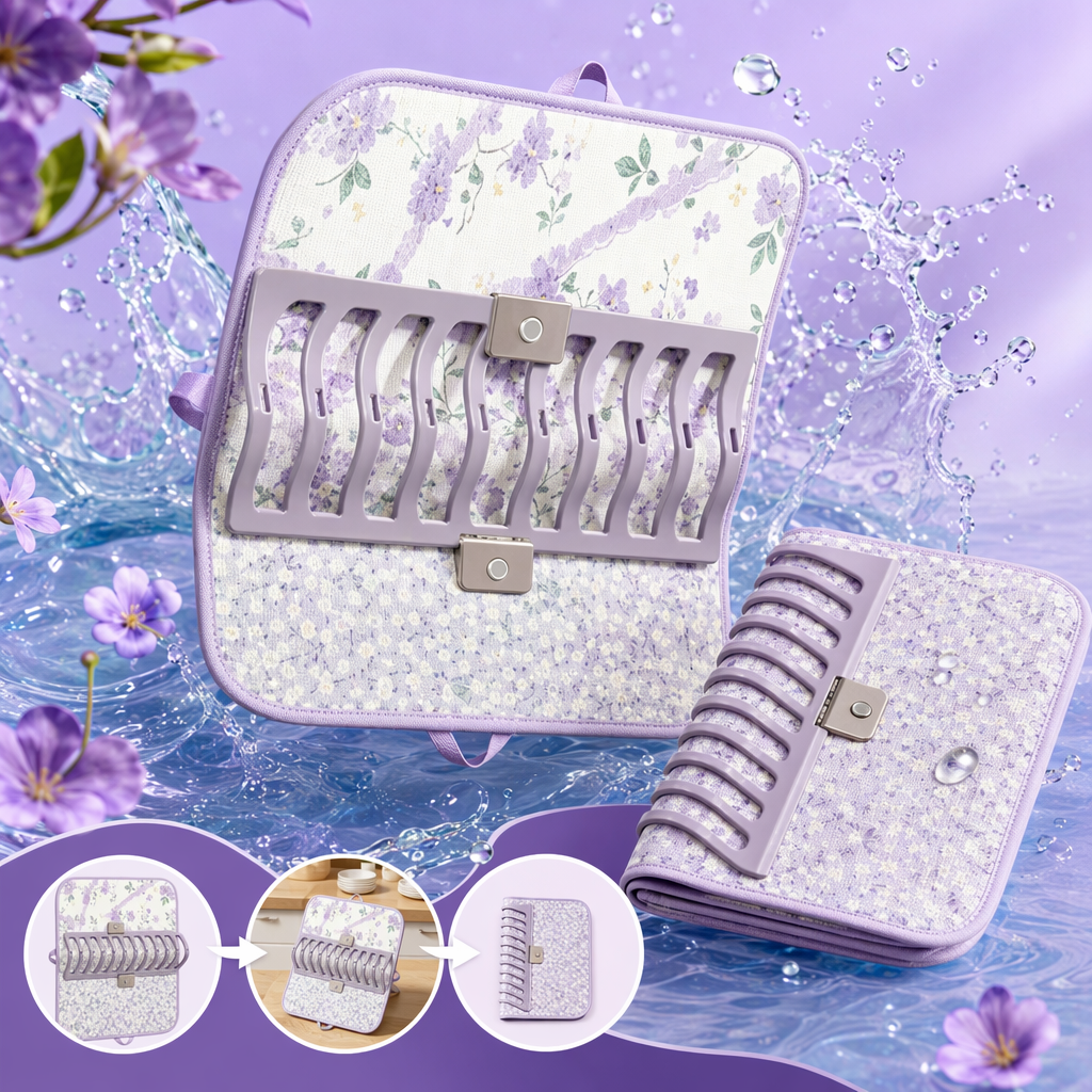 Fresh purple flower foldable water-draining placemats for home kitchen dishes, water-draining storage rack, water-absorbing and quick-drying Specification image